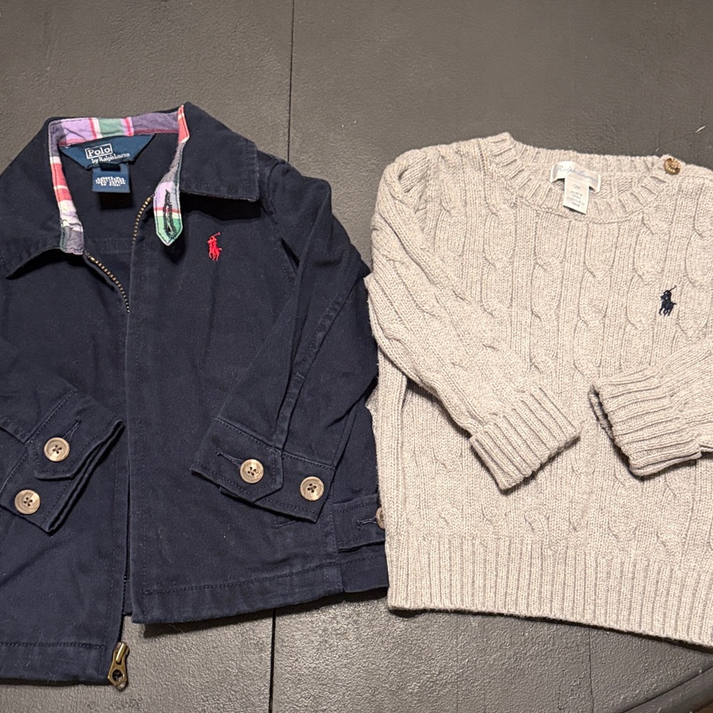 Polo by Ralph Lauren Navy Jacket with gray  Cable-Knit Sweater